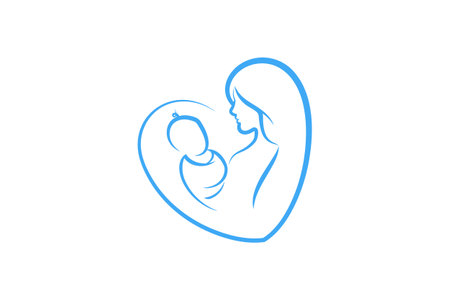 Mother and baby logo vector symbol. Mom hugs her child logo template.のイラスト素材
