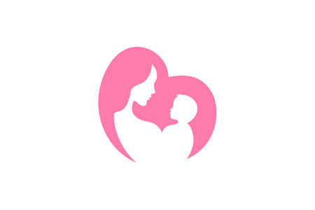Mother and baby logo vector symbol. Mom hugs her child logo template.のイラスト素材