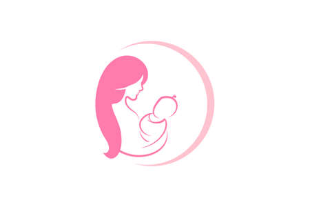 Mother and baby logo vector symbol. Mom hugs her child logo template.のイラスト素材
