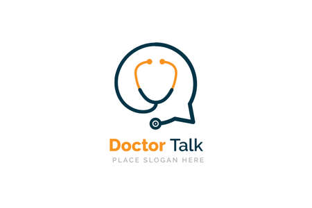 Health consult logo design template. Stethoscope isolated on bubble chat symbolのイラスト素材