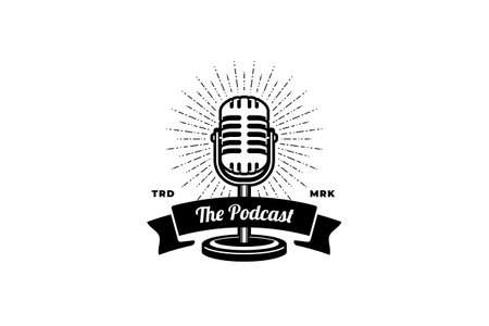 Podcast station singer karaoke with retro microphone. Design element for logo, label, emblem, sign.のイラスト素材