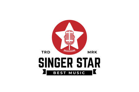 Singer star logo template. Microphone silhouette inside star. Icon for leading, song contest, event, karaoke, podcast.のイラスト素材