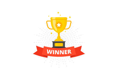 Best champions cup trophy vector design. Champion cup winner trophy award with ribbon designのイラスト素材