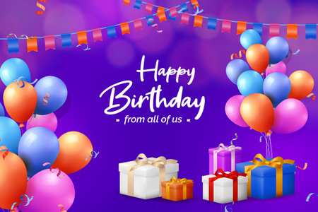 Happy birthday background design with realistic balloons.のイラスト素材