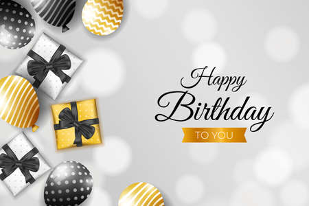 Happy birthday background design with realistic balloons.のイラスト素材