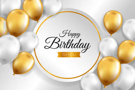 Happy birthday background design with realistic balloons.のイラスト素材