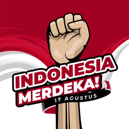 Happy Indonesia independence day greeting background with Clenched fist hand illustrationのイラスト素材