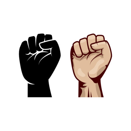Clenched fist hand vector silhouette. Revolution illustration for poster design.のイラスト素材