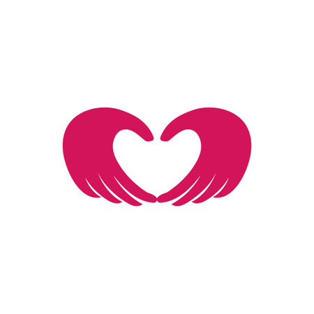 Love care logo design template. Hand with love shape illustrationのイラスト素材