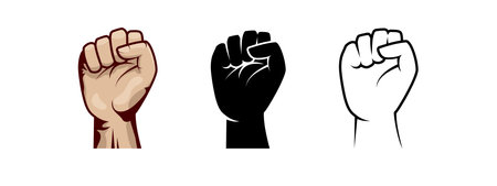 Clenched fist hand vector silhouette. Revolution illustration for poster design.のイラスト素材