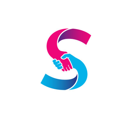 handshake logo isolated on letter S alphabet. Business partnership and union logo design.のイラスト素材