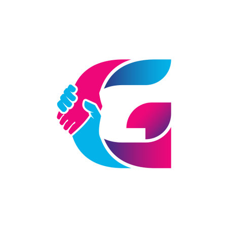 handshake logo isolated on letter G alphabet. Business partnership and union logo design.のイラスト素材