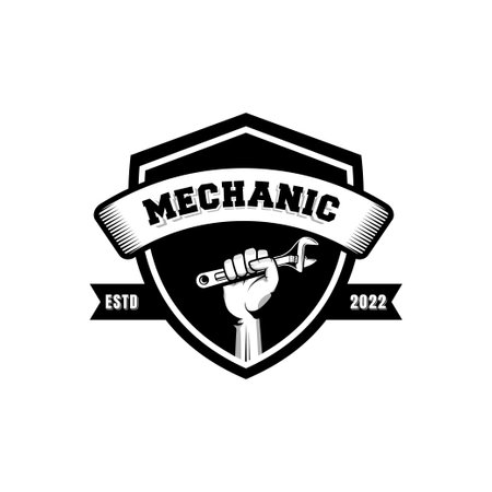 Mechanic badge logo design in retro style. Plumber logo design templateのイラスト素材