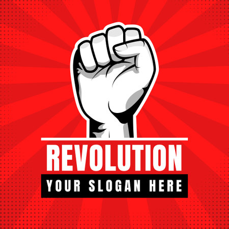 Revolution illustration for poster design. Clenched fist hand vector silhouette.のイラスト素材