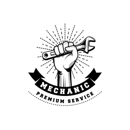 Mechanic badge logo design in retro style. Plumber logo design templateのイラスト素材