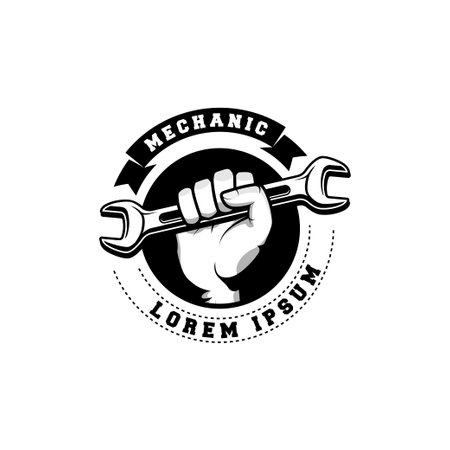 Mechanic badge logo design in retro style. Plumber logo design templateのイラスト素材