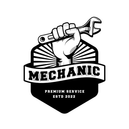 Mechanic badge logo design in retro style. Plumber logo design templateのイラスト素材