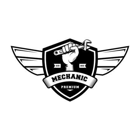 Mechanic badge logo design in retro style. Plumber logo design templateのイラスト素材