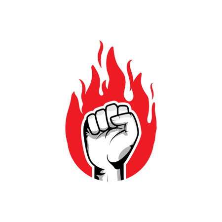 Strong fist hand in the burning fire. Power and authority conceptual logoのイラスト素材