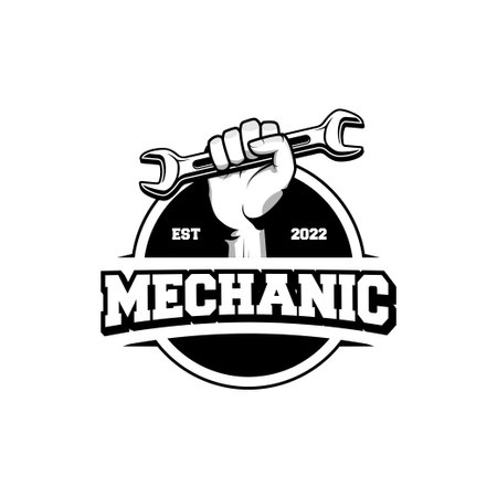 Mechanic badge logo design in retro style. Plumber logo design templateのイラスト素材