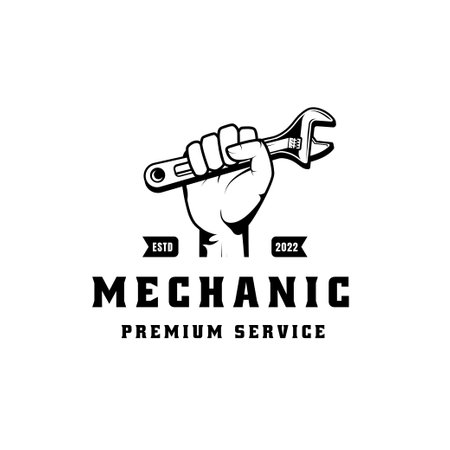 Mechanic badge logo design in retro style. Plumber logo design templateのイラスト素材