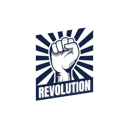 Revolution illustration for poster design. Clenched fist hand vector silhouette.のイラスト素材