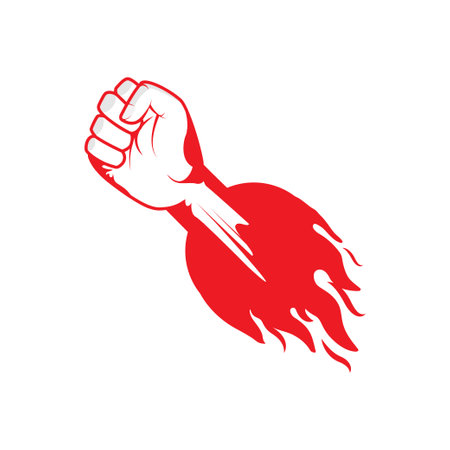 Strong fist hand with burning fire. Power and authority conceptual logoのイラスト素材
