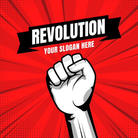 Revolution illustration for poster design. Clenched fist hand vector silhouette.のイラスト素材