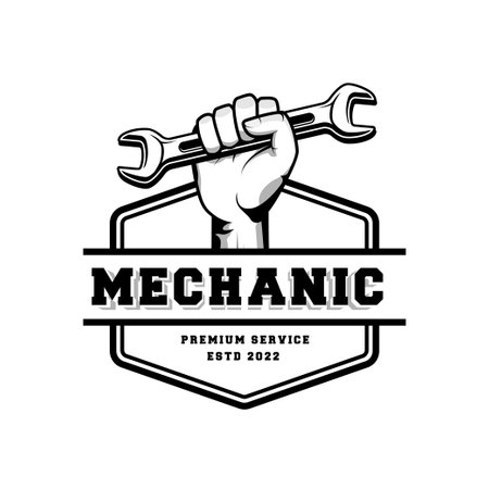 Mechanic badge logo design in retro style. Plumber logo design templateのイラスト素材