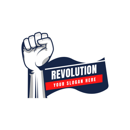 Revolution illustration for poster design. Clenched fist hand vector silhouette.のイラスト素材