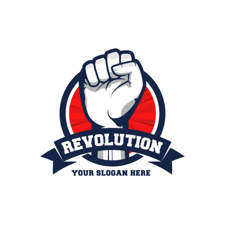 Revolution illustration for poster design. Clenched fist hand vector silhouette.のイラスト素材