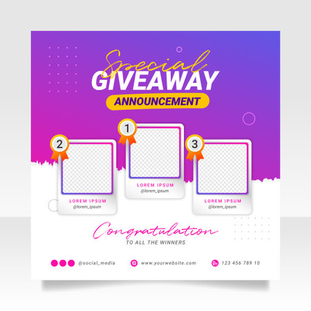 Giveaway winner announcement social media post banner template.のイラスト素材