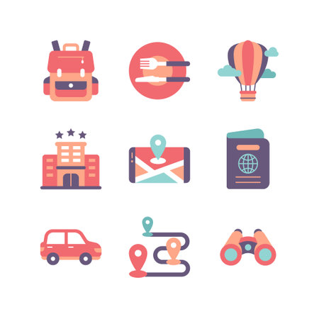 Tourism and Travel Icon Set in Flat Style Iconのイラスト素材