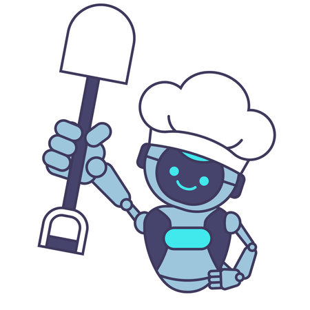 Robot holding Shovel. Robot mascot character vector illustration designのイラスト素材
