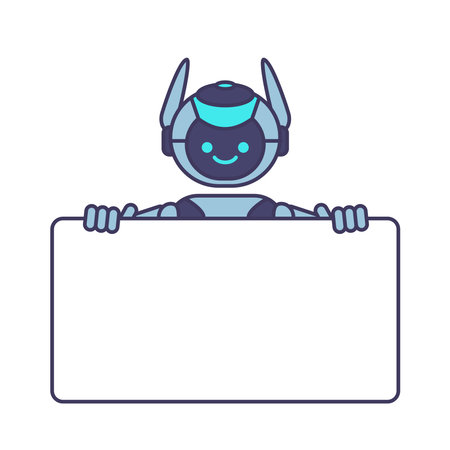 Robot holding blank poster banner or showing informationのイラスト素材