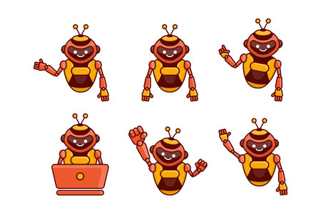 Robot mascot character vector illustration. Robot cartoon pose set designのイラスト素材