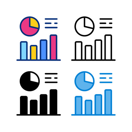 statistic icon in 4 style flat, line, glyph and duotoneのイラスト素材
