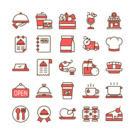Food and restaurant icon set in colored line styleのイラスト素材