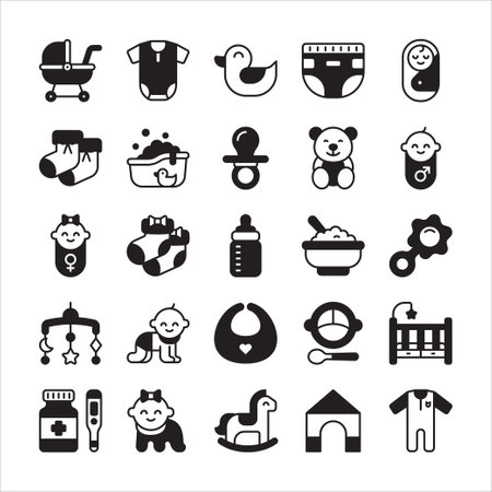 Baby and Kid icon set in glyph style designのイラスト素材