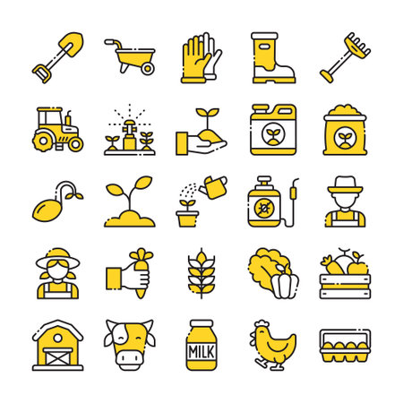 Farming and Agriculture Icon Set in Duotone Style Designのイラスト素材