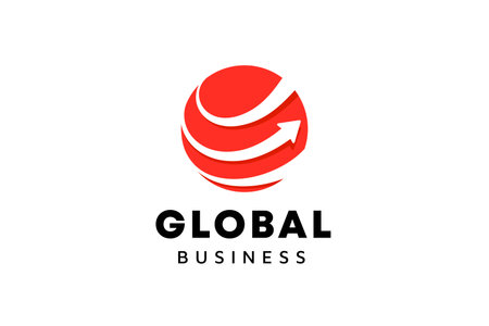 Business logo template. Globe and arrow logo is suitable for global company, world technologies, media, finance company and publicity agenciesのイラスト素材