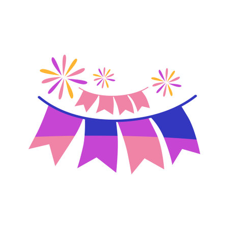 Party buntings garlands with bursting fireworks vector illustrationのイラスト素材