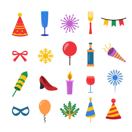 Flat vector of Birthday and New Year Party celebration elements collectionのイラスト素材