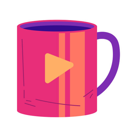 coffee mug with play button icon vector illustration in flat styleのイラスト素材