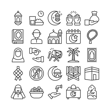 Creative ramadan icon collections in outline style designのイラスト素材