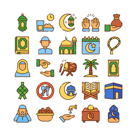 Creative ramadan icon collections in colored line style designのイラスト素材
