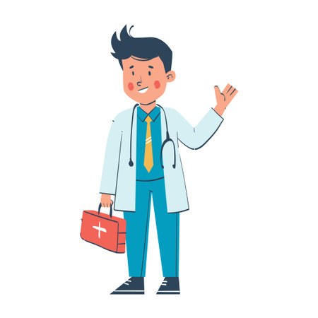 Friendly Doctor holding Medical Bag Illustration. Inspiring Future Career for Kidsのイラスト素材