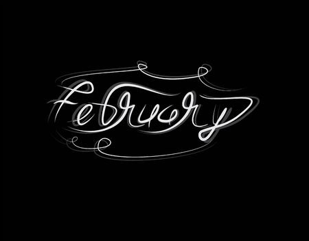 February Lettering Text on black background in vector illustrationのイラスト素材