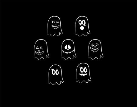 Set Spooky Halloween flat icon on black background in vector illustrationのイラスト素材