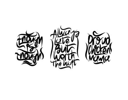 Set lettering Text on black background in vector illustration. For Typography poster, photo album, label, photo overlays, greeting cards, T-shirts, bags.のイラスト素材